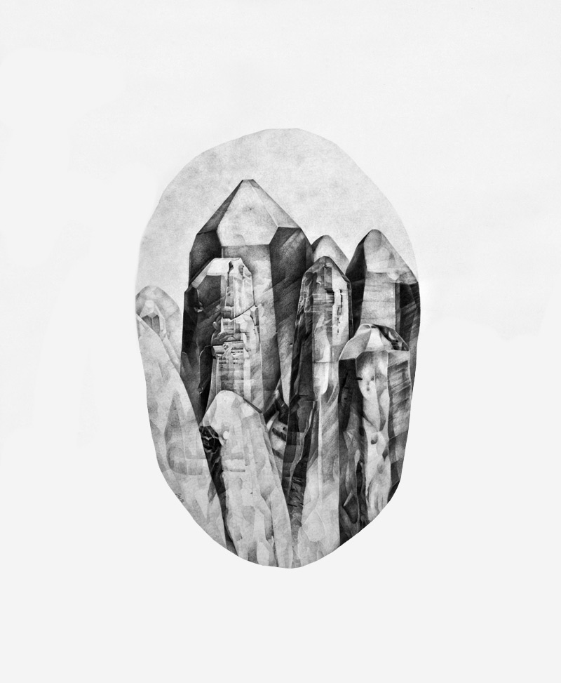 il silenzio intorno alle cose, Sara Welponer pencil drawing of crystals, big drawing