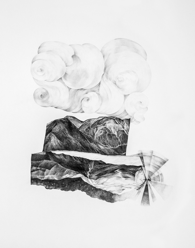 schwelle - threshold, Sara Welponer pencil drawing, surreal nocturnal landscape