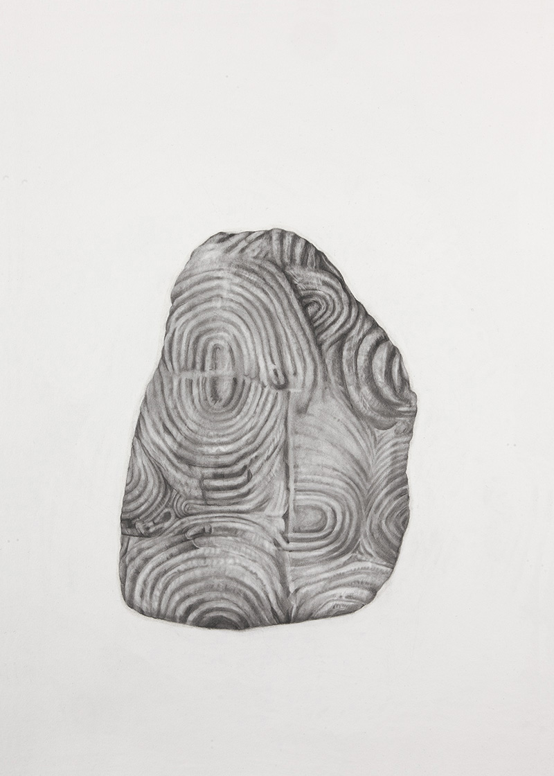 stele, Sara Welponer pencil drawing of a carved stone, neolithic pattern, gavrinis