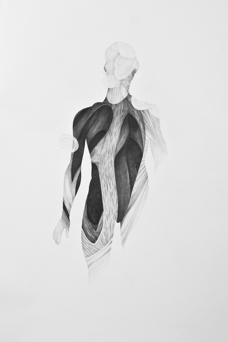 ur - raum, Sara Welponer pencil drawing, surreal anatomy, innerspace