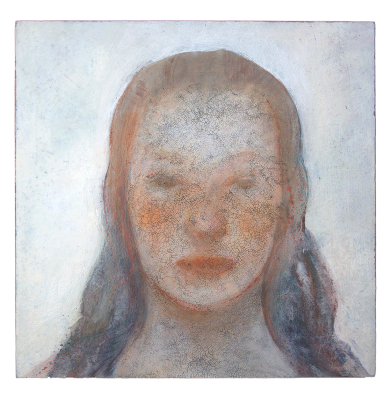 donika - sara welponer oil painting on wood, craquelure painting