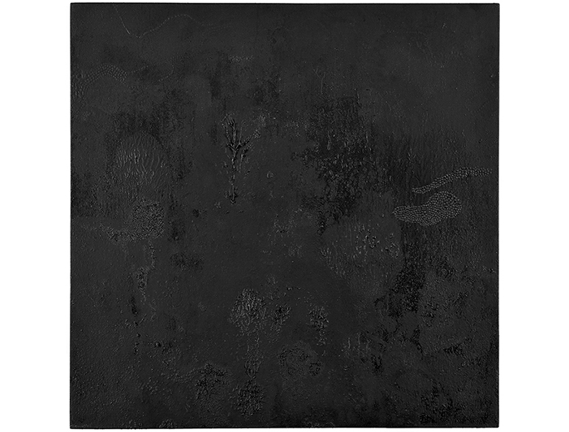 aurona, Sara Welponer oil on wood painting, black materic painting,