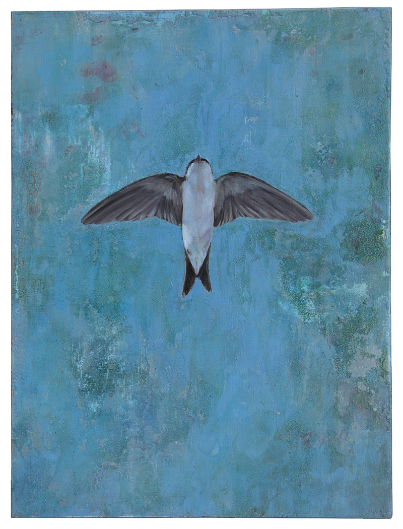 till the end of time / 1, Sara Welponer oil painting on wood, swallow, craquelé, craquelure, mustererkennung