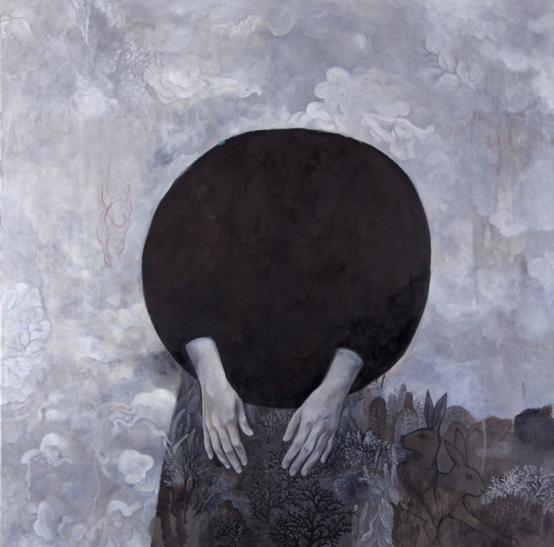 spleen, Sara Welponer monochrome oil painting, figurative, hares