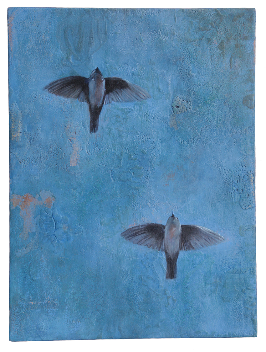 oil painting on wood, birds, craquelé, craquelure, mustererkennung