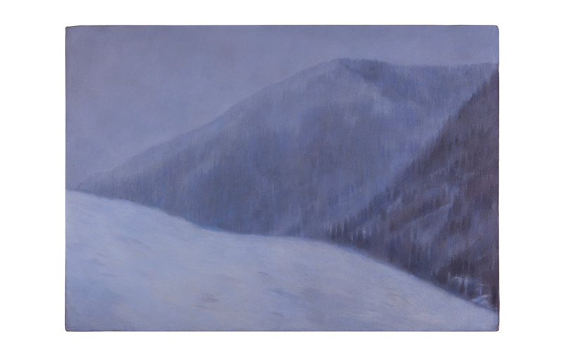 winterstunden, Sara Welponer oil painting, dusk winter landscape, blue hues, blue tones