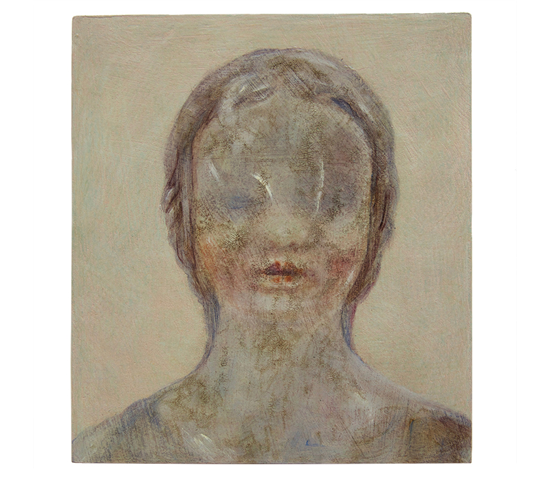 zeitreisende 1, Sara Welponer oil painting on wood, craquelé, craquelure