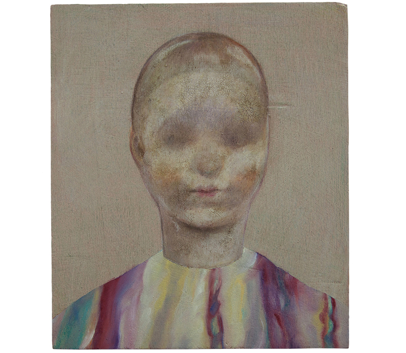 zeitreisende 4, Sara Welponer oil painting on wood, craquelé, craquelure